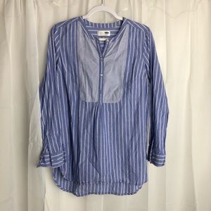 Old Navy Women's Blue and White Striped Tunic Top 1/2 Button Down Size Medium